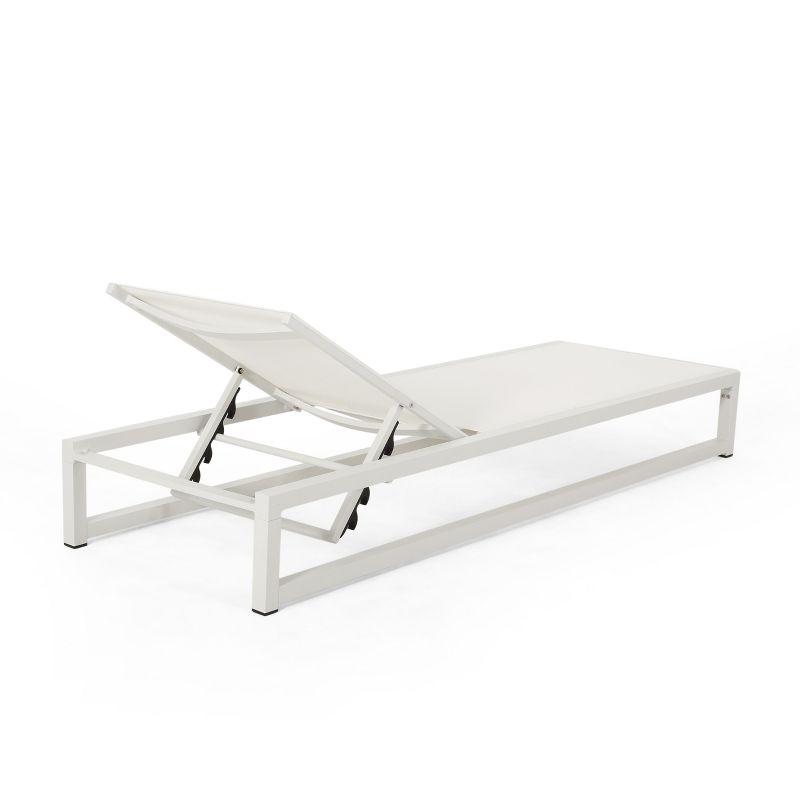 GDFStudio Mottetta Outdoor Mesh and Aluminum Armless Adjustable Chaise Lounges (Set of 2), White