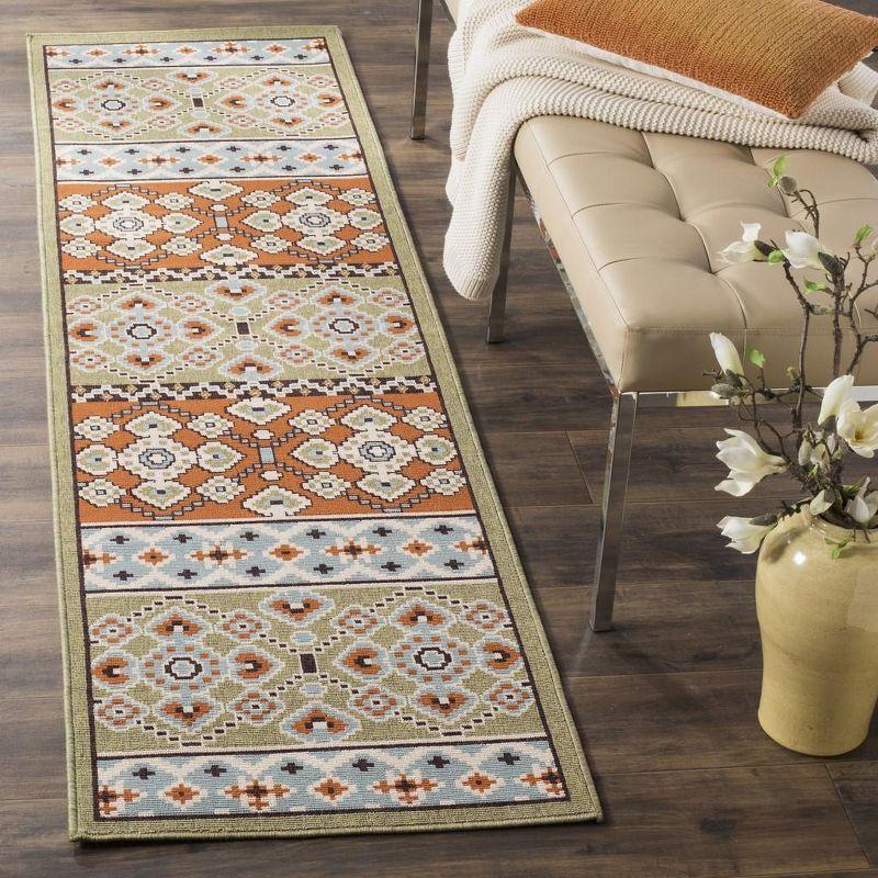 Green and Terracotta Synthetic Reversible Runner Rug