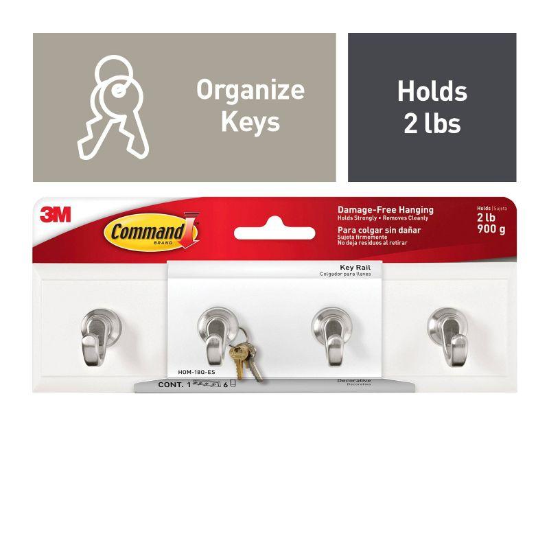 Command 6 Strips Quartz Key Decorative Hook Rack: Wall Mounted Off-White Plastic Hat Rack with 4 Hooks