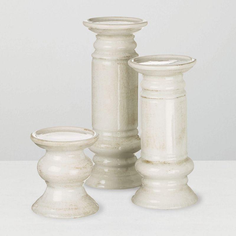 Sullivans Set of 3 Pillar Ceramic Candle Holders 5"H  9.5"H & 11"H White