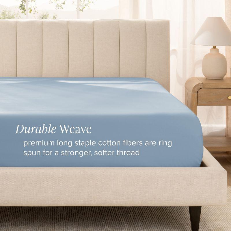 400 Thread Count Organic Cotton Sateen Twin XL Fitted Sheet Dusty Blue by Bare Home
