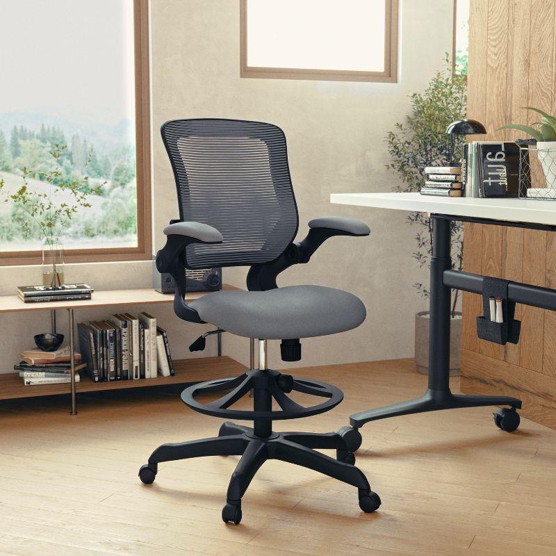 Flash Furniture Mid-Back Mesh Ergonomic Drafting Chair with Adjustable Foot Ring and Flip-Up Arms