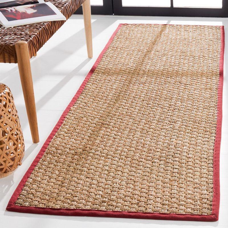 Natural and Red Seagrass Runner Rug with Cotton Border