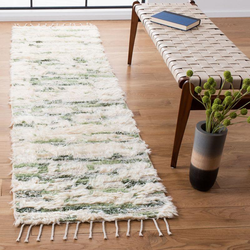 Hand-Knotted Ivory Wool and Viscose Shag Rug - 27" x 7"