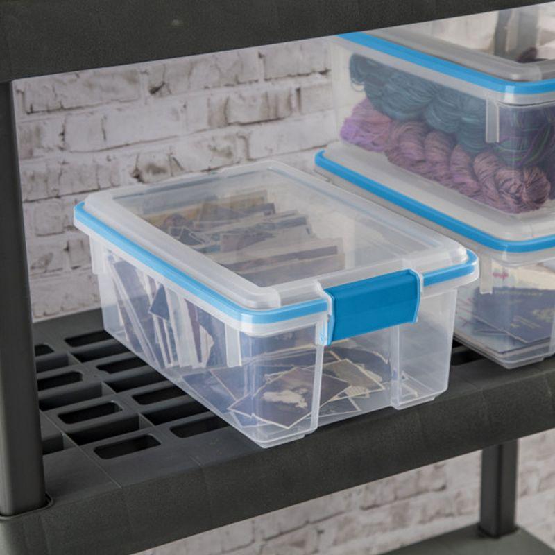 Sterilite 12 Qt Gasket Box, Stackable Storage Bin with Latching Lid and Tight Seal Plastic Container to Organize Basement, Clear Base and Lid, 12-Pack