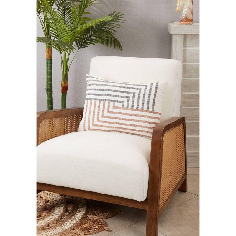 14"x20" Oversize Linear Luxury Geometric Lines Poly Filled Lumbar Throw Pillow Ivory - Saro Lifestyle