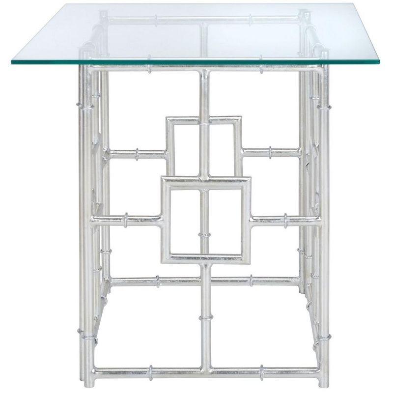 Transitional Silver Leaf Faux Bamboo 22" Square Metal & Wood Accent Table
