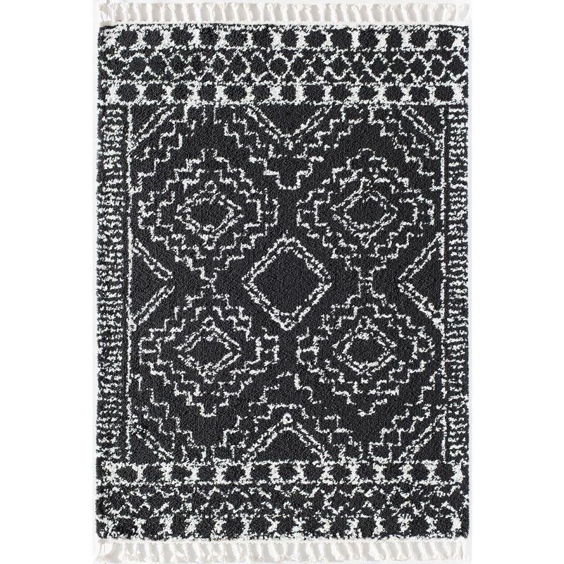 CosmoLux Black and White Shag Moroccan 5' x 7' Area Rug