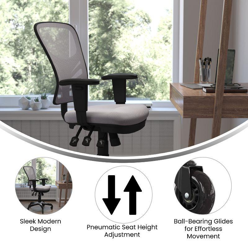 Flash Furniture Nicholas Mid-Back Gray Mesh Multifunction Executive Swivel Ergonomic Office Chair with Adjustable Arms and Transparent Roller Wheels