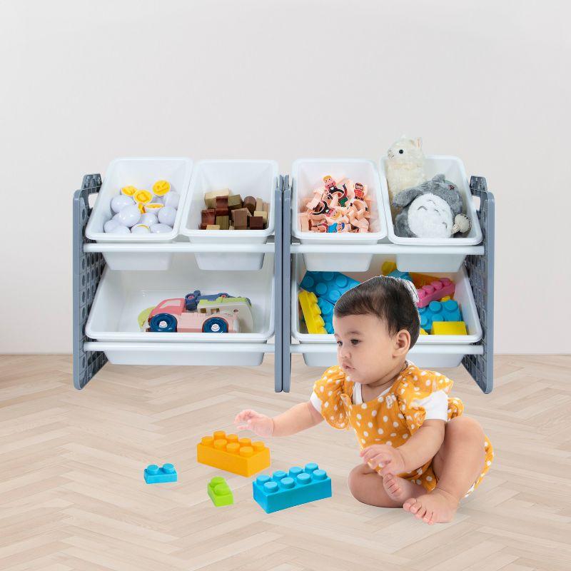 UNiPLAY Toy Organizer With 6 Removable Storage Bins and Block Play Panel, Multi-Size Bin Organizer