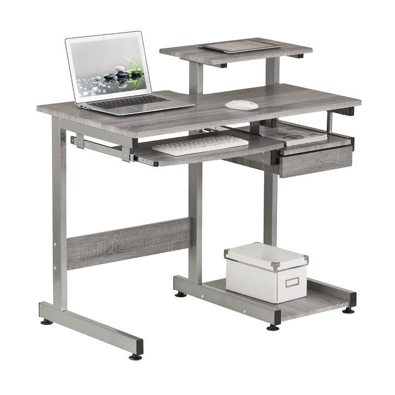 Complete Computer Workstation Desk Gray - Techni Mobili: With Drawer, Steel Frame, MDF Surface