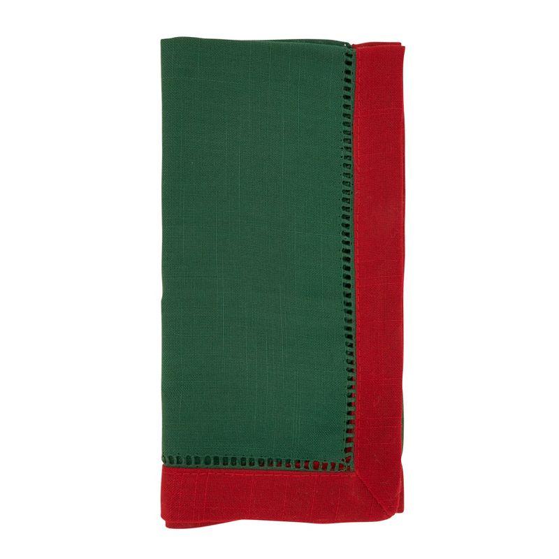 Jasper Green and Red Two-Tone Hemstitch Napkins, Set of 12