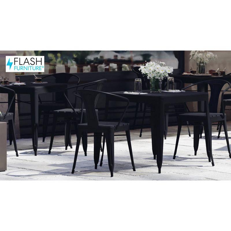 Flash Furniture Helvey 31.5" Square Commercial Grade Indoor/Outdoor Black Steel Patio Dining Table for 4 with Black Poly Resin Slatted Top