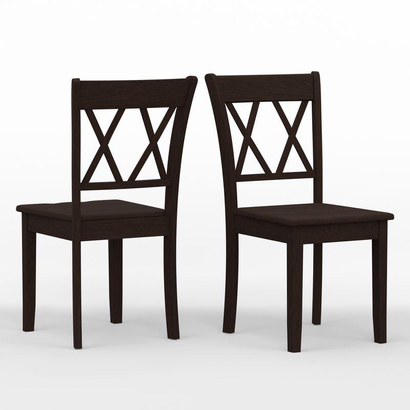 Cross-Back Upholstered Solid Wood Dining Chairs in Dark Walnut (Set of 2)