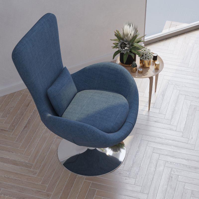 Merrick Lane High-Back Egg Style Lounge Chair in Blue Fabric Upholstery With 360° Swivel Chrome Base