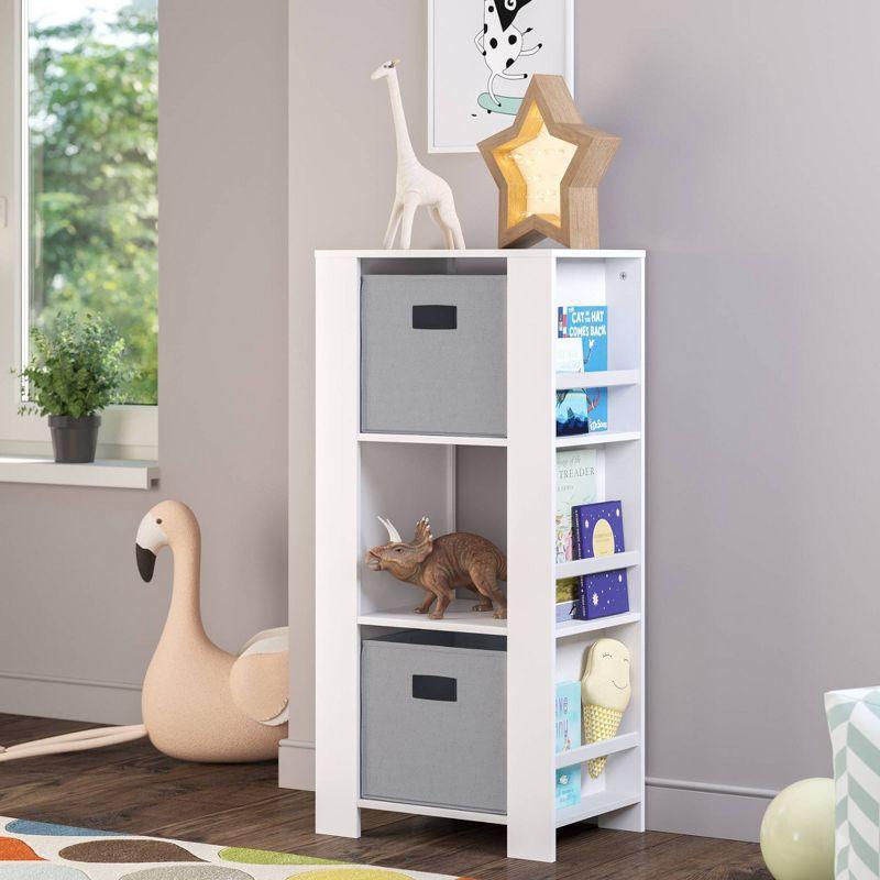 RiverRidge Kids Bookshelf and Toy Organizer Tower with 3 Cubbies and 6 Bookracks for Playroom, Nursery, and Reading Book Nook