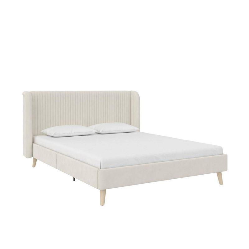 Holly Queen Ivory Velvet Wingback Upholstered Bed