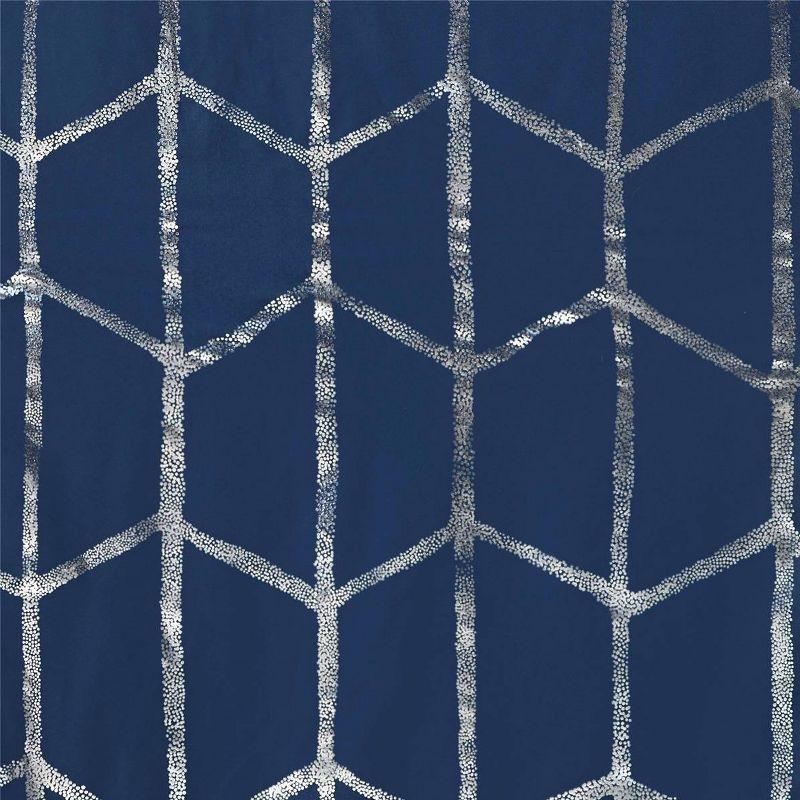 63"x50" Arielle Total Blackout Metallic Printed Curtain Panel Navy: Intelligent Design, Geometric Grommet Top, Energy Efficient