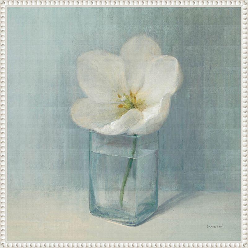 White Tulip in Glass Vase Framed Canvas Art, 22x22