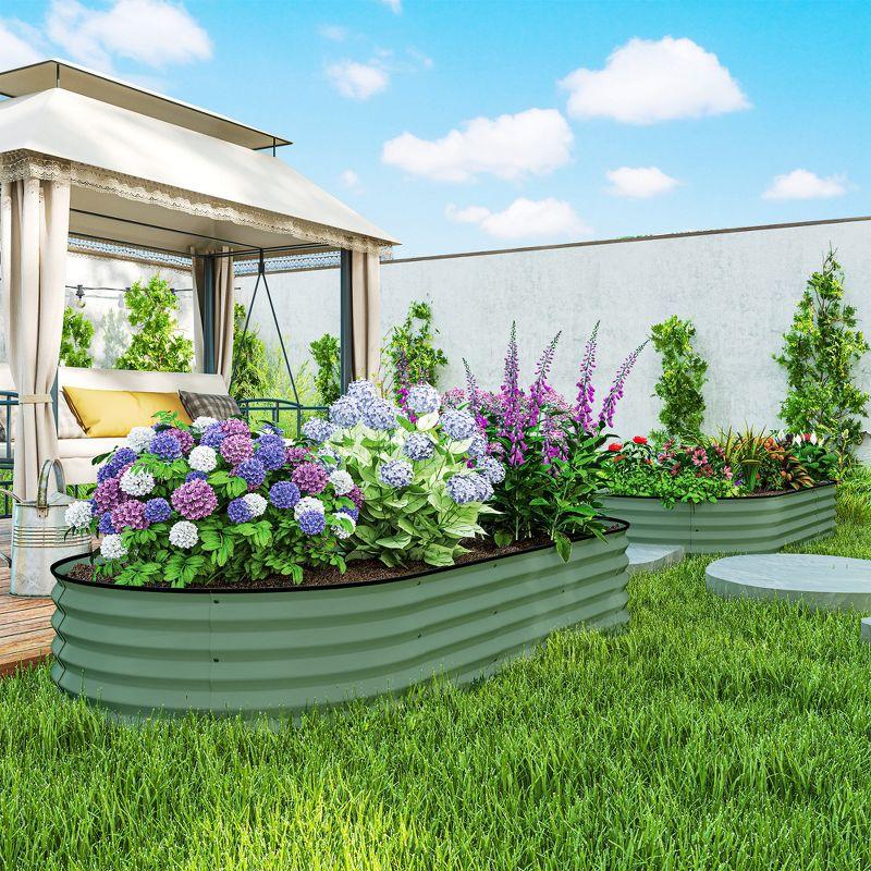 Outsunny 2PCS Galvanized Raised Garden Bed, 7' x 3' x 1' Raised Beds for Gardening with Metal Plant Stakes, Green