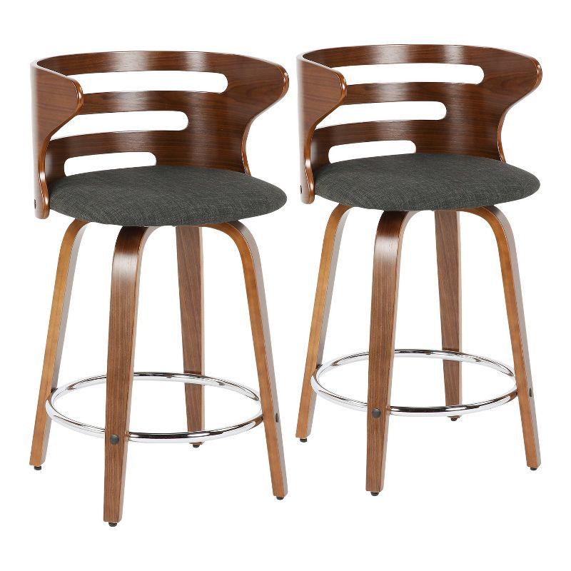 Set of 2 Cosini Upholstered Counter Height Barstool with Backs, Swivel Seat, Chrome Footrest - Lumisource