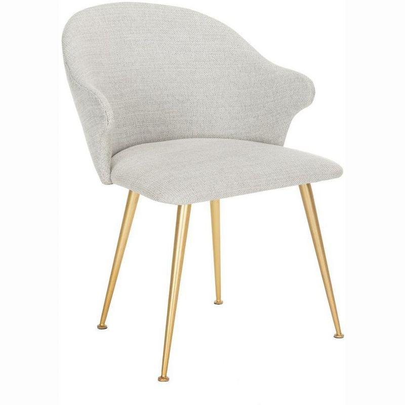 Edmond Transitional Linen Blend Light Grey Arm Chair with Gold Capped Legs