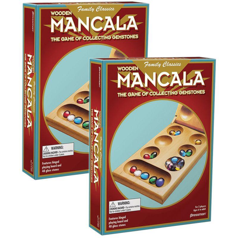 Wooden Mancala Game Set with Hinged Board and Marbles