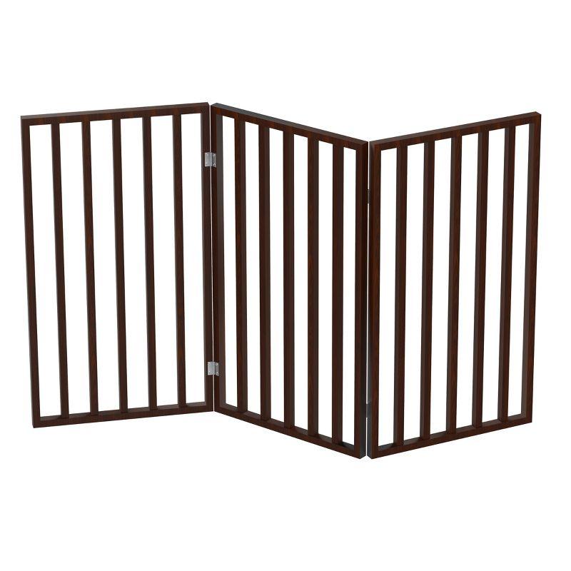 Indoor Pet Gate - 3-Panel Folding Dog Gate for Stairs or Doorways - 54x32-Inch Tall Freestanding Pet Fence for Cats and Dogs by PETMAKER (Brown)