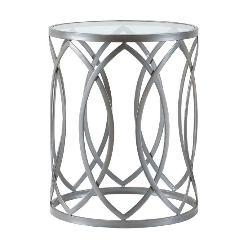 Gaige Metal Eyelet Accent Table - Pewter: Modern Round End, Tempered Glass Top, No Assembly Required