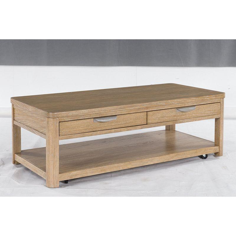 Light Brown Rectangular Wood Coffee Table with Storage