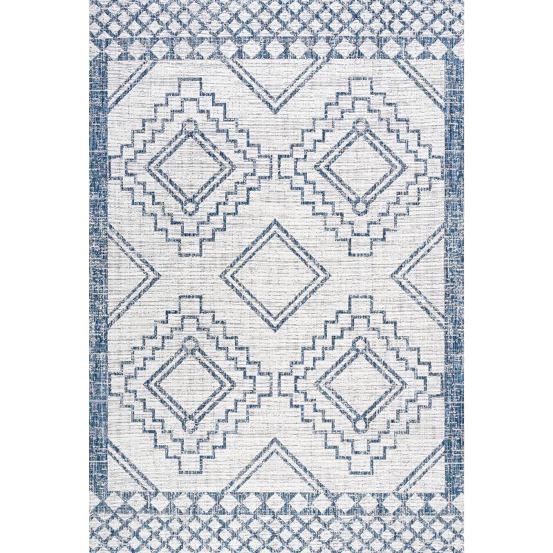 3'x5' Marokko Diamond  Medallion Indoor/Outdoor Area Rug, Ivory/Blue - JONATHAN Y