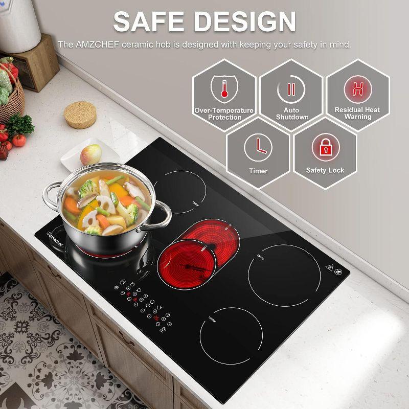 30 Inch cooktop,8500 Watt 5 Stoves,9-section heating Burner,Timer function,Waste heat alarm,Touch control,Scratch-resistant vitro ceramic glass