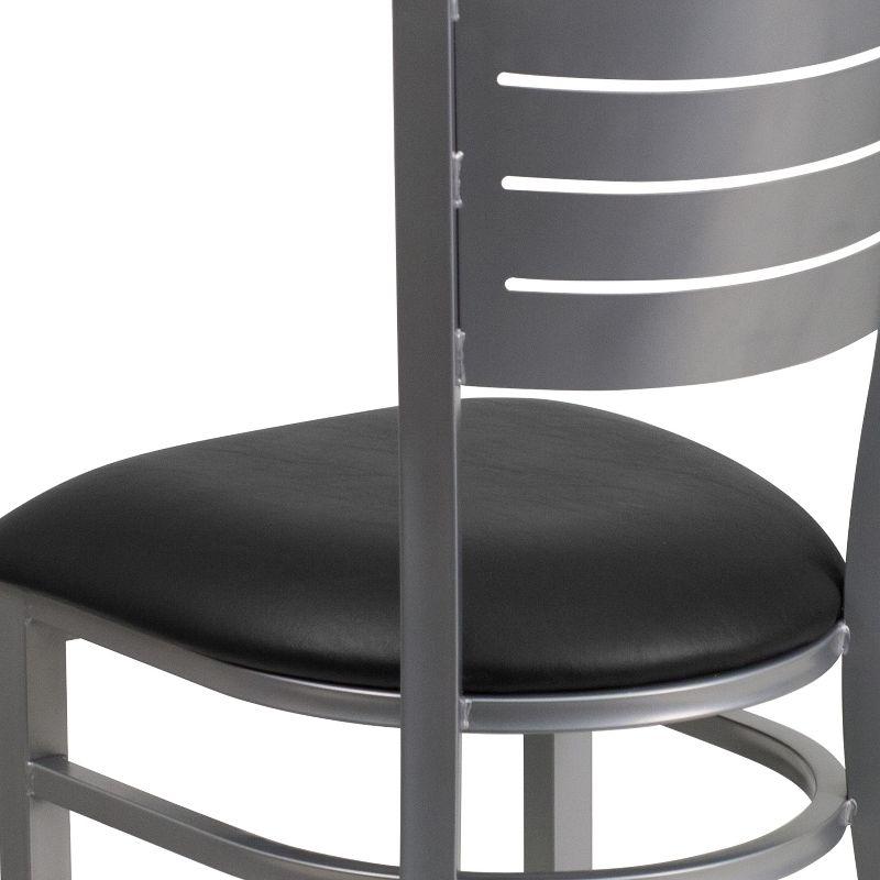 Elevated Slat Back Silver Steel Side Chair with Black Vinyl Seat