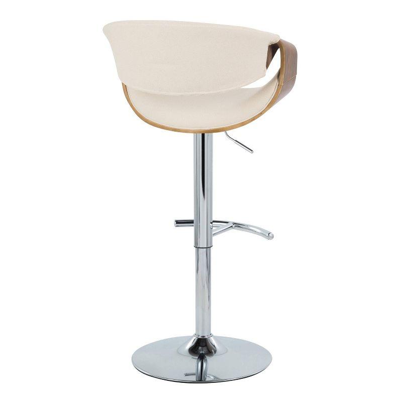 Beige Adjustable Swivel Barstool with Walnut Armrests and Chrome Footrest