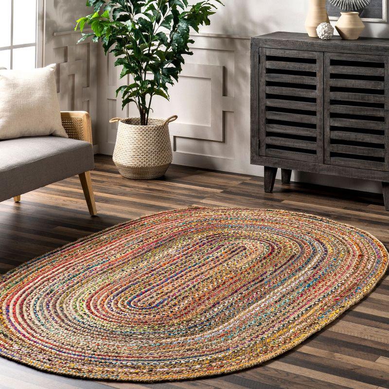 Nuloom Aleen Striped Oval 7x9 Jute Indoor Area Rug for Dining Room Rug Neutral Rug Living Room Rug Kitchen, Multicolor