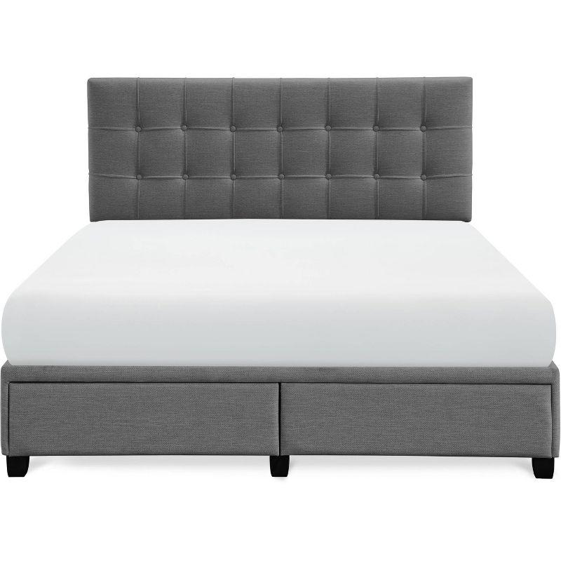 Plush Dark Gray Queen Upholstered Bed with Tufted Headboard and Storage Drawers