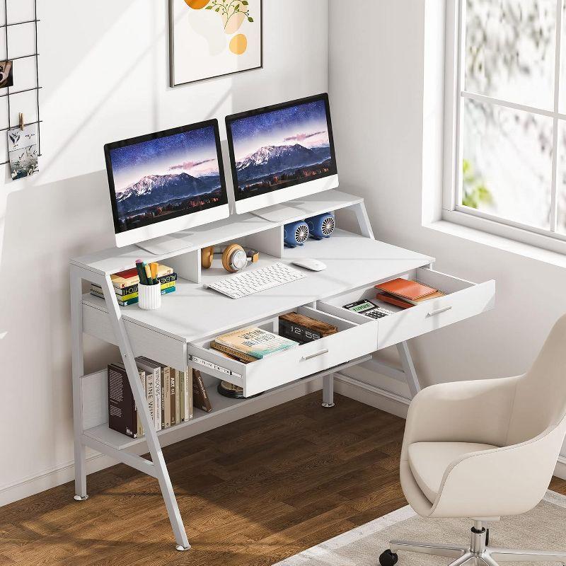 Tribesigns Modern 47" Computer Desk with Storage Shelf & Drawers,  Office Writing Desk Study Table with Monitor Stand Riser for Home Office