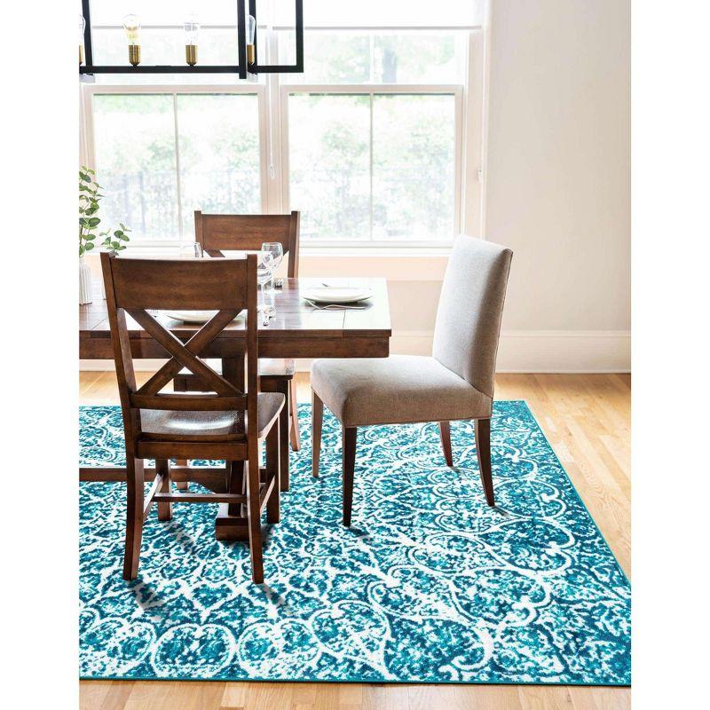 Reversible Easy-Care Turquoise Synthetic 6' x 9' Rectangular Rug