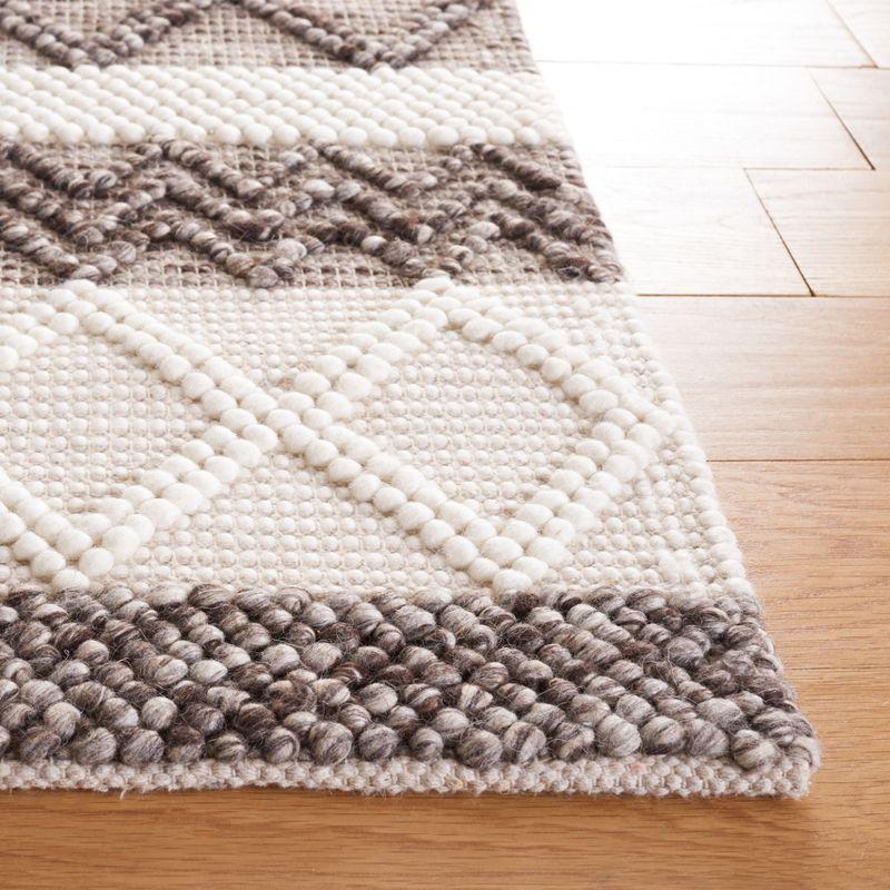 Ivory Mosaic Textured Hand-Woven Wool Area Rug, 5' x 8'