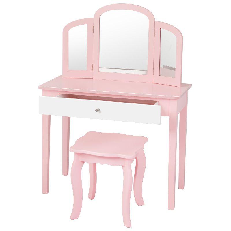 Costway Kids Vanity Set Princess Makeup Dressing Play Table Set W/Mirror