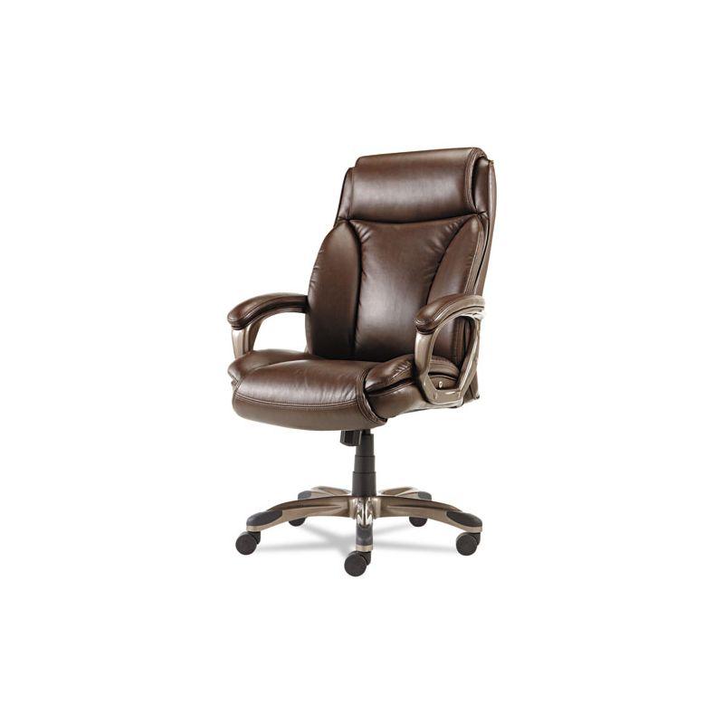 Alera High-Back Swivel Executive Chair with Adjustable Arms in Brown Leather