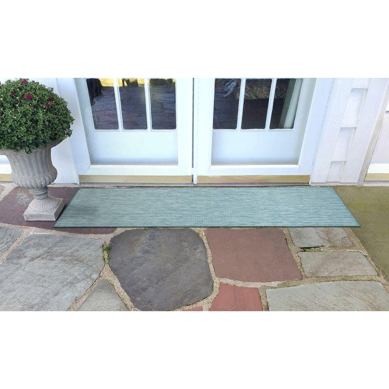 Liora Manne Carmel Texture Stripe Indoor/Outdoor Rug Aqua 1'11" x 4'11"