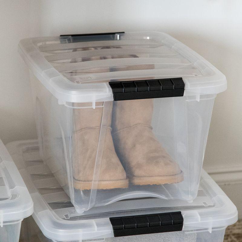 IRIS USA 19 Qt Stackable Plastic Storage Bins with Lids, 6 Pack - BPA-Free, Made in USA - See-Through Organizing Solution, Latches, Durable, Clear