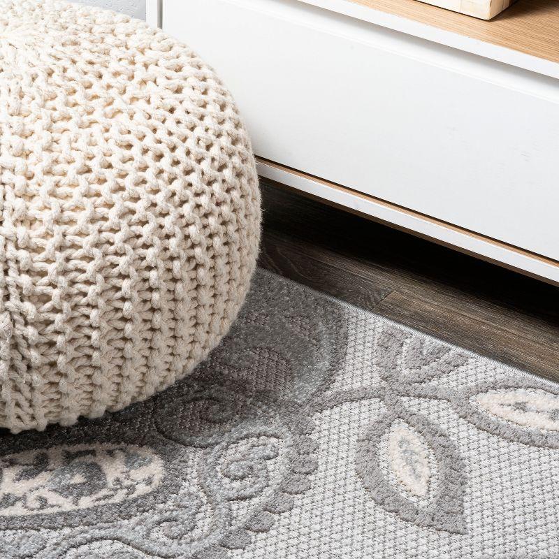 2'x10' Julien Paisley High-Low Indoor/Outdoor Area Rug, Light Gray - JONATHAN Y
