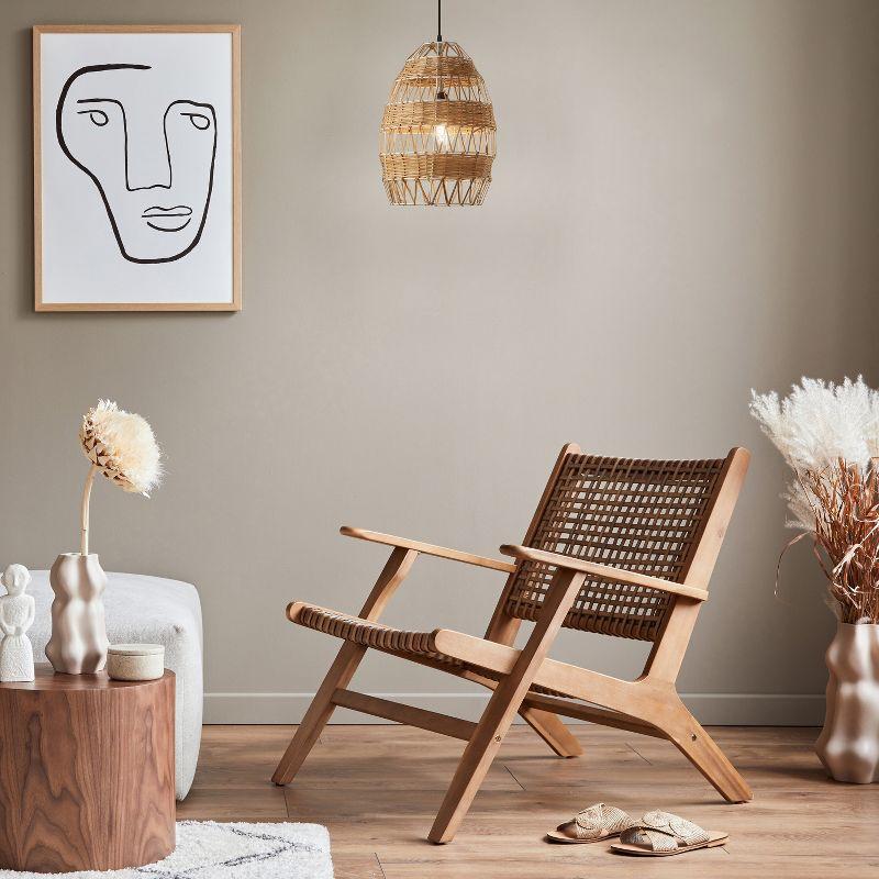 12.75" Alyssa Rattan and Metal Pendant Ceiling Light - River of Goods: UL Listed, Adjustable Height, Dome-Shaped Shade