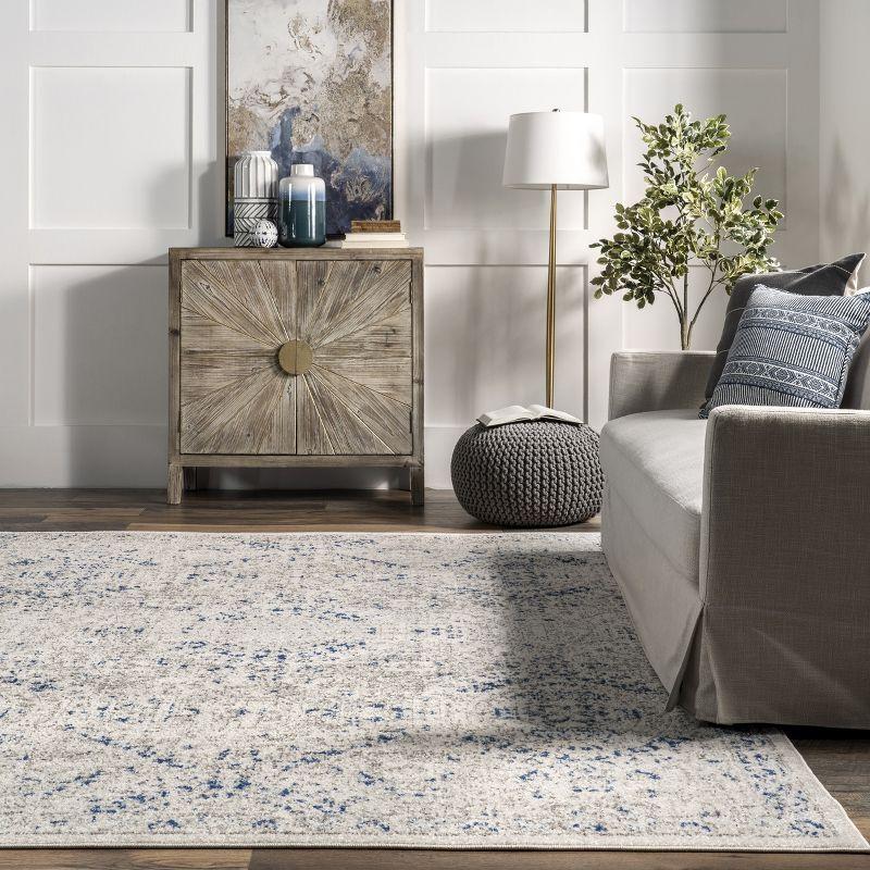 Elegant Vintage Blue 26" Stain-Resistant Synthetic Area Rug