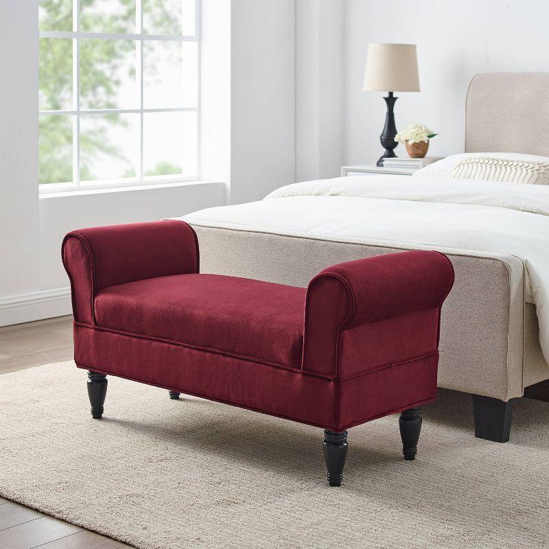 Berry Upholstered Bedroom Bench with Dark Mahogany Feet