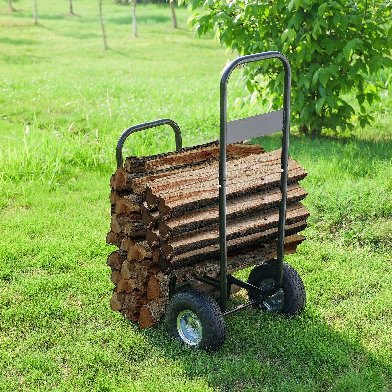 Nature Spring Rolling Log Cart for Hauling Firewood - Metal, Black