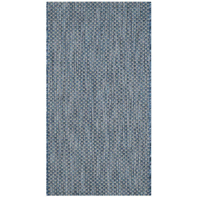 Navy/Grey Viscose Synthetic Easy Care Indoor/Outdoor Area Rug