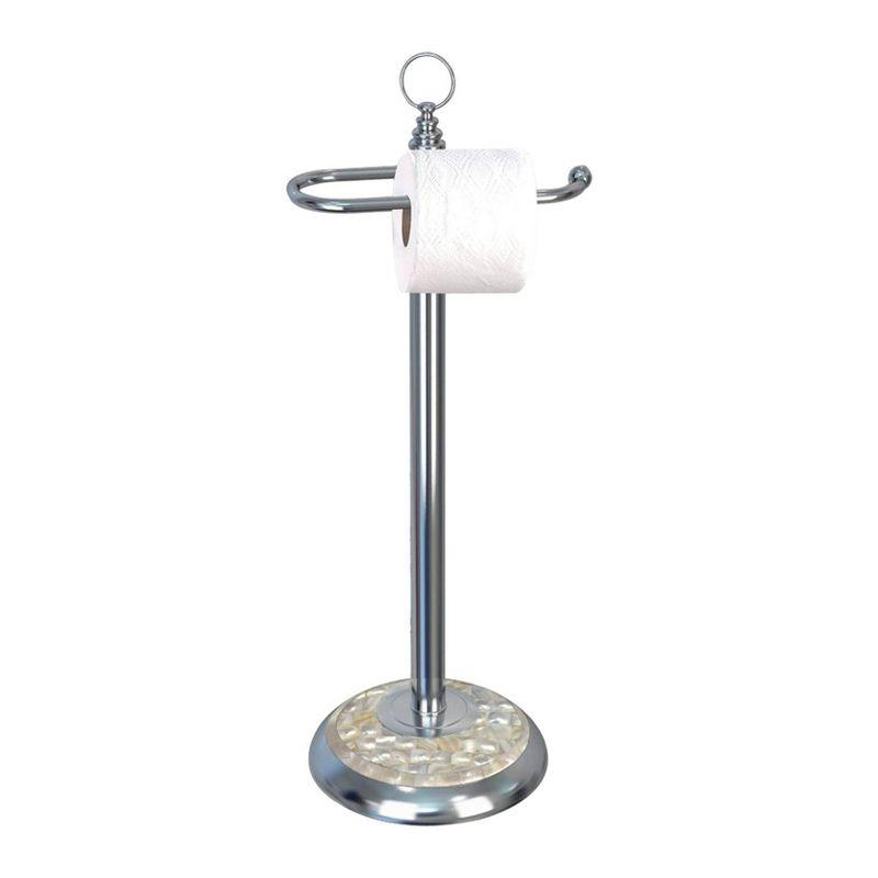 Chrome and Mother of Pearl Freestanding Toilet Paper Holder